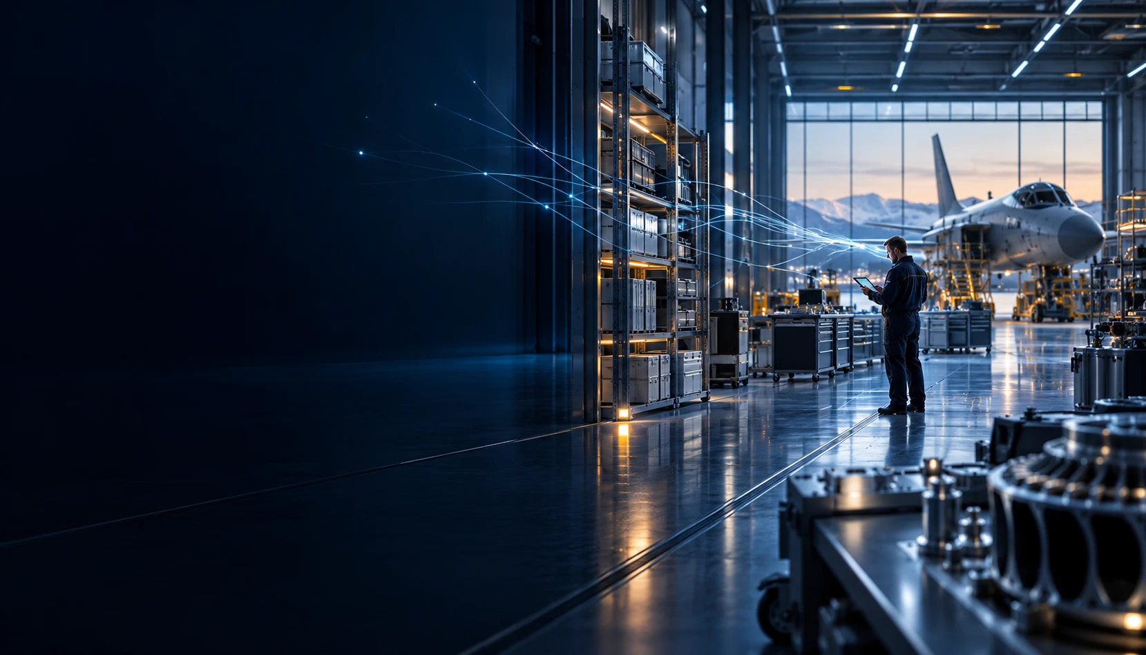 Concept illustration of an aircraft maintenance hangar